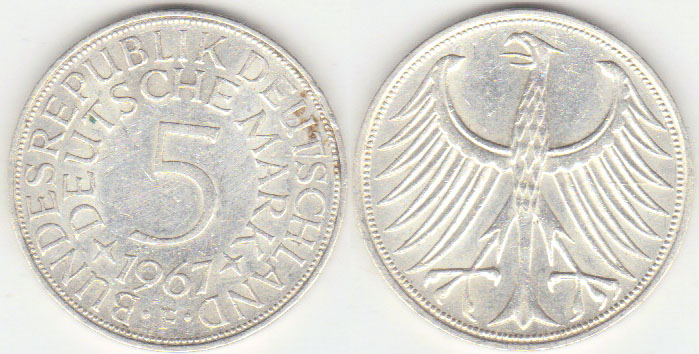 1967 F Germany silver 5 Mark A000454
